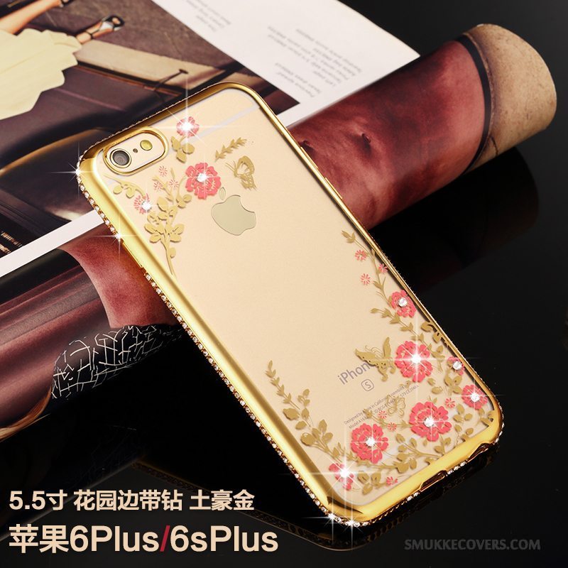 Etui iPhone 6/6s Plus Silikone Anti-fald Guld, Cover iPhone 6/6s Plus Strass Trendy Ny