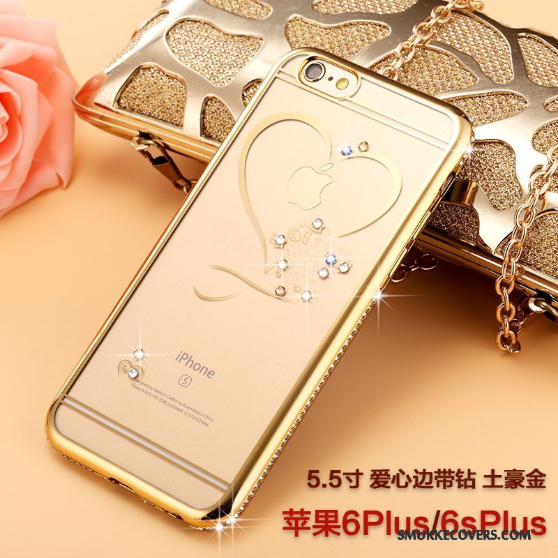 Etui iPhone 6/6s Plus Silikone Anti-fald Guld, Cover iPhone 6/6s Plus Strass Trendy Ny
