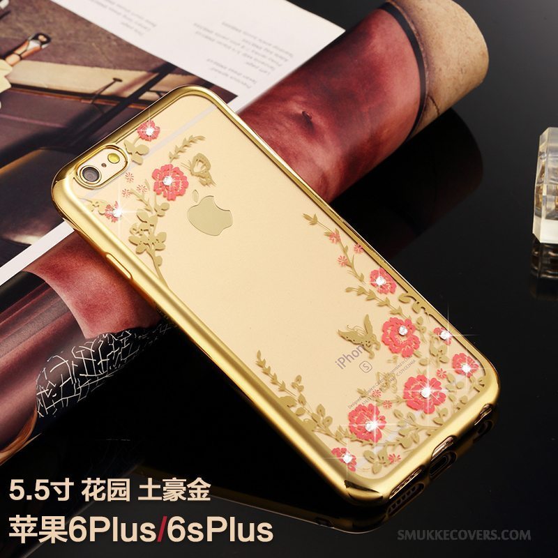 Etui iPhone 6/6s Plus Silikone Anti-fald Guld, Cover iPhone 6/6s Plus Strass Trendy Ny