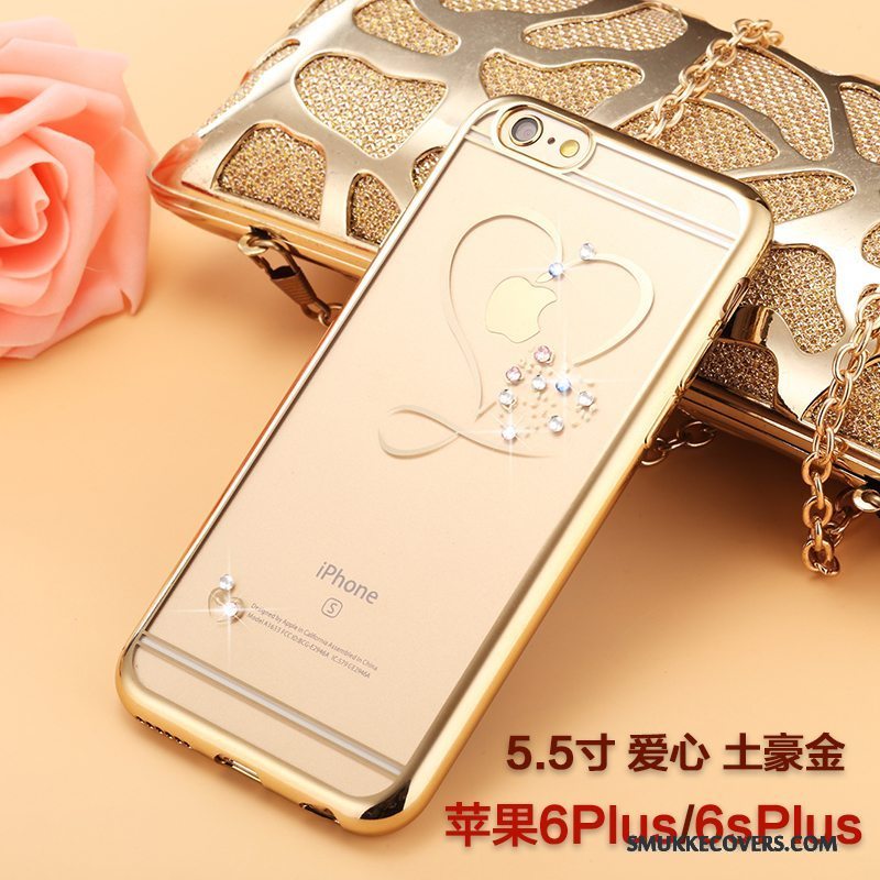 Etui iPhone 6/6s Plus Silikone Anti-fald Guld, Cover iPhone 6/6s Plus Strass Trendy Ny