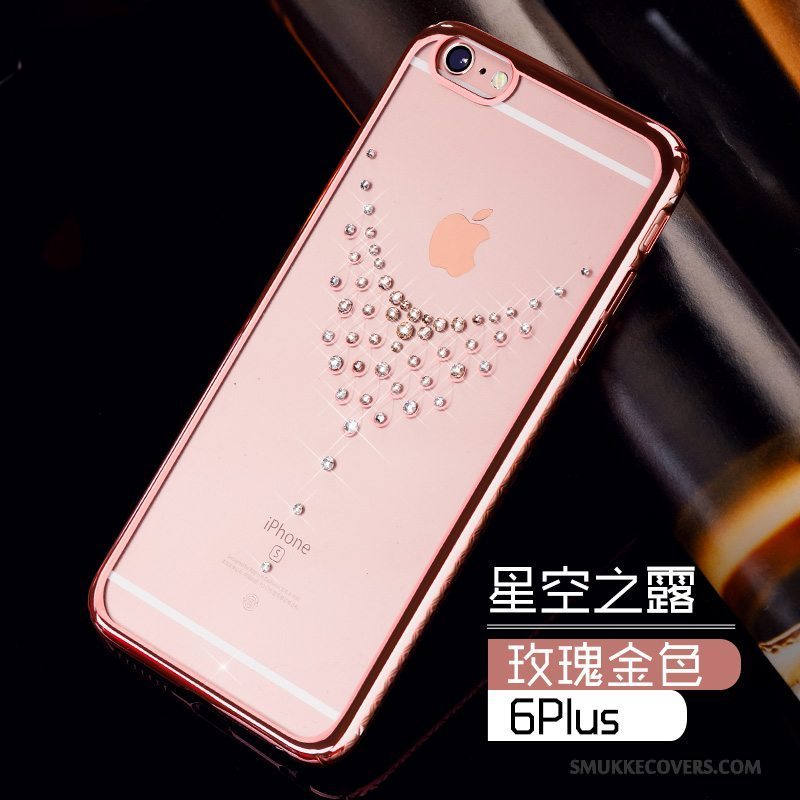 Etui iPhone 6/6s Plus Strass Lyserød Gennemsigtig, Cover iPhone 6/6s Plus Beskyttelse Trend Guld