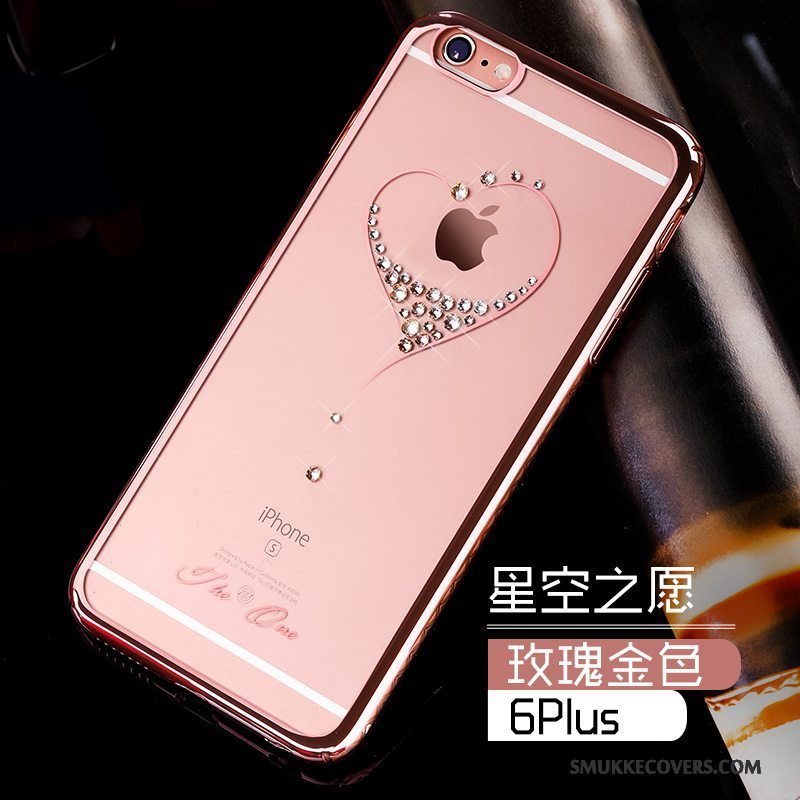 Etui iPhone 6/6s Plus Strass Lyserød Gennemsigtig, Cover iPhone 6/6s Plus Beskyttelse Trend Guld