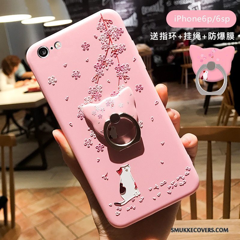 Etui iPhone 6/6s Plus Tasker Anti-fald Kat, Cover iPhone 6/6s Plus Cartoon Lyserød Telefon