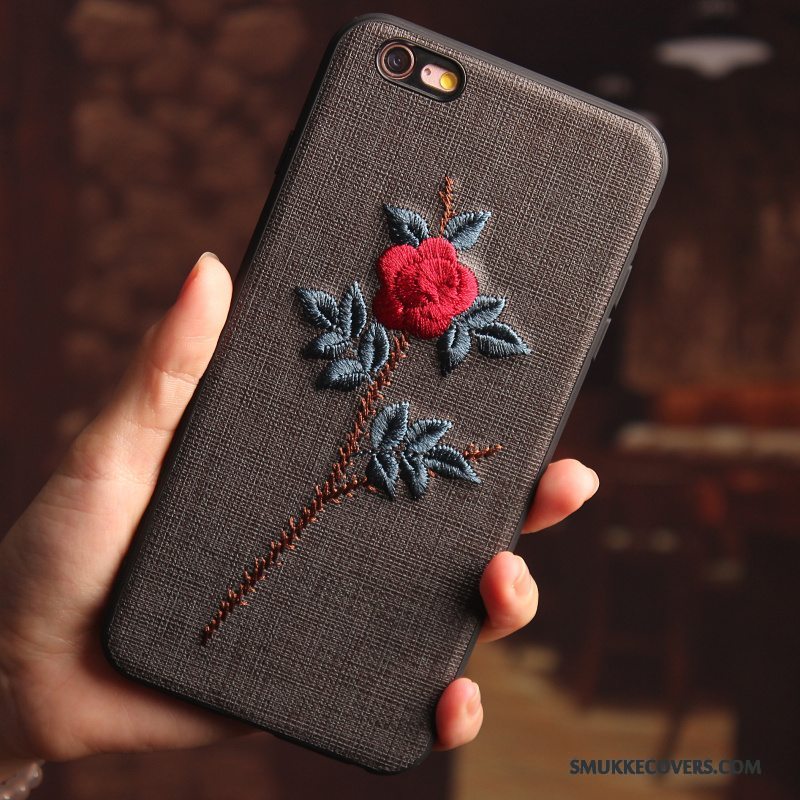 Etui iPhone 6/6s Plus Tasker Blomster Khaki, Cover iPhone 6/6s Plus Beskyttelse Broderi Anti-fald