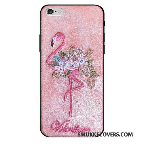 Etui iPhone 6/6s Plus Tasker Broderi Fugl, Cover iPhone 6/6s Plus Telefonlyserød
