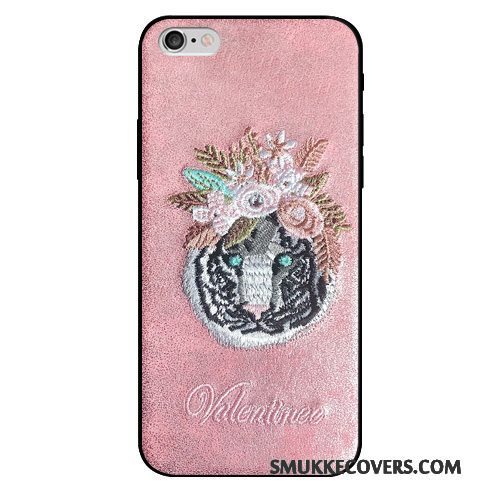 Etui iPhone 6/6s Plus Tasker Broderi Fugl, Cover iPhone 6/6s Plus Telefonlyserød