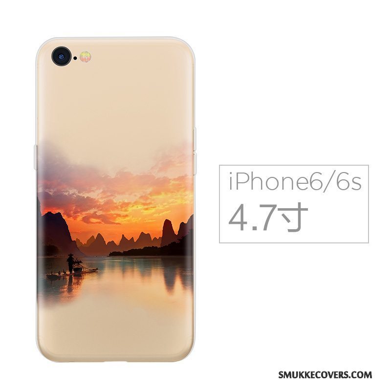 Etui iPhone 6/6s Silikone Anti-fald Kinesisk Stil, Cover iPhone 6/6s Blød Blå Af Personlighed