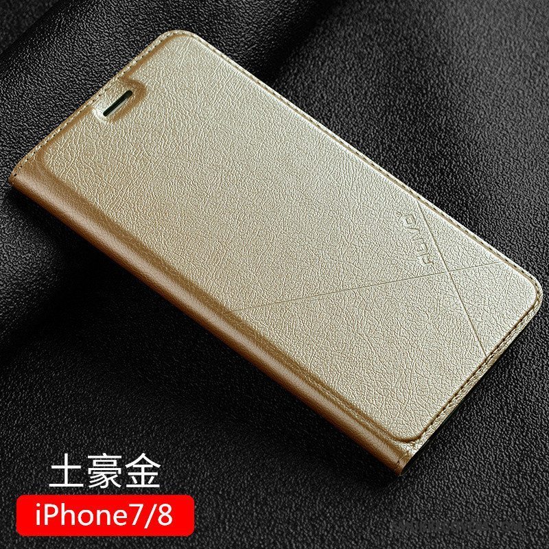 Etui iPhone 7 Beskyttelse Telefontrend, Cover iPhone 7 Læder Guld Anti-fald