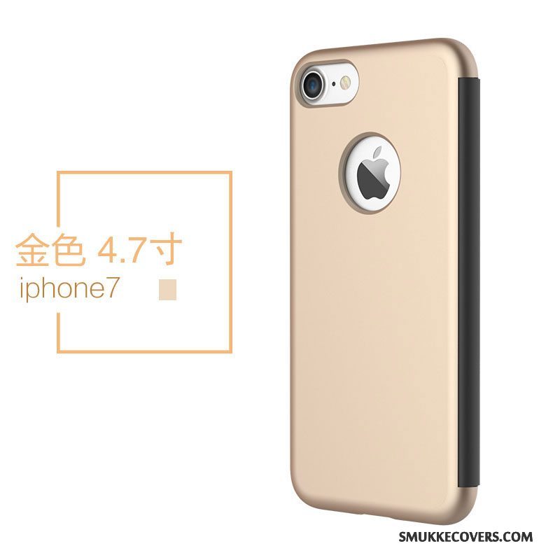 Etui iPhone 7 Beskyttelse Vinduer Gennemsigtig, Cover iPhone 7 Læder Guld Business