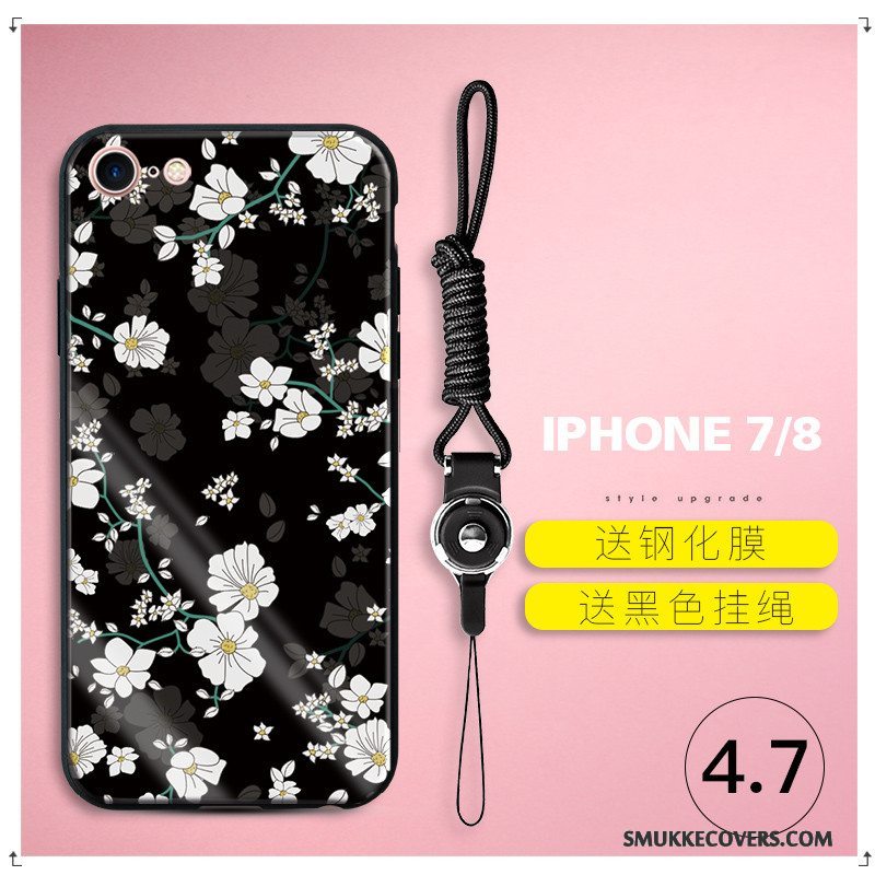 Etui iPhone 7 Blød Lyserød Anti-fald, Cover iPhone 7 Silikone Glas Blomster