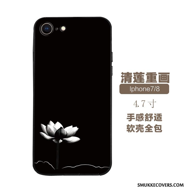 Etui iPhone 7 Blød Telefonanti-fald, Cover iPhone 7 Relief Kinesisk Stil Sort