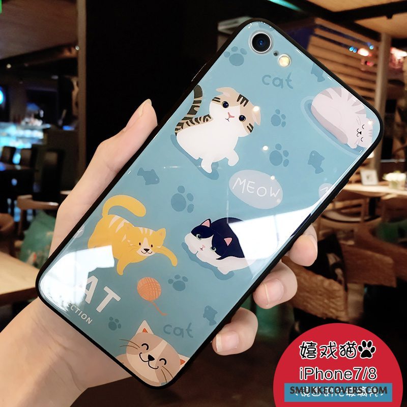 Etui iPhone 7 Cartoon Lyseblå Lyserød, Cover iPhone 7 Beskyttelse Trendy Glas