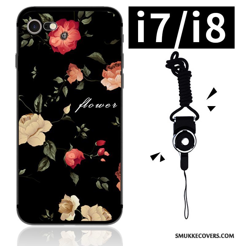 Etui iPhone 7 Farve Telefonblomster, Cover iPhone 7 Blød Sort Kunst