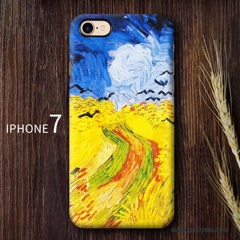 Etui iPhone 7 Kreativ Trend Oliemaleri, Cover iPhone 7 Blå Telefon