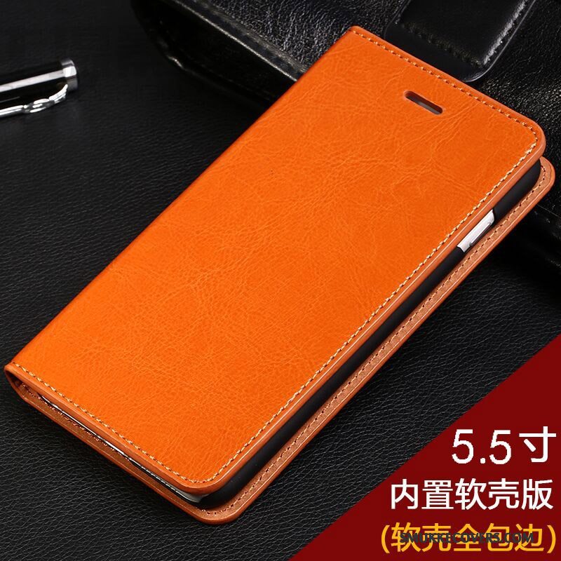 Etui iPhone 7 Plus Folio Orange Anti-fald, Cover iPhone 7 Plus Læder Kvalitet Telefon
