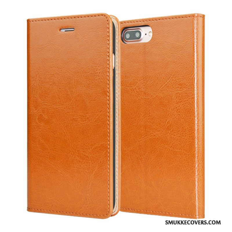 Etui iPhone 7 Plus Folio Orange Anti-fald, Cover iPhone 7 Plus Læder Kvalitet Telefon