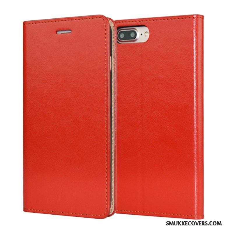 Etui iPhone 7 Plus Folio Orange Anti-fald, Cover iPhone 7 Plus Læder Kvalitet Telefon