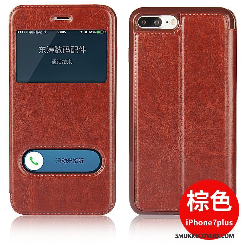 Etui iPhone 7 Plus Folio Rød Anti-fald, Cover iPhone 7 Plus Læder Telefon
