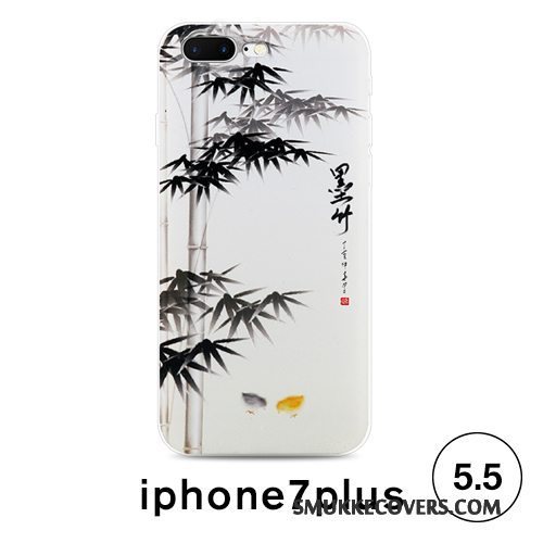 Etui iPhone 7 Plus Kreativ Hvid Kinesisk Stil, Cover iPhone 7 Plus Relief Telefonanti-fald