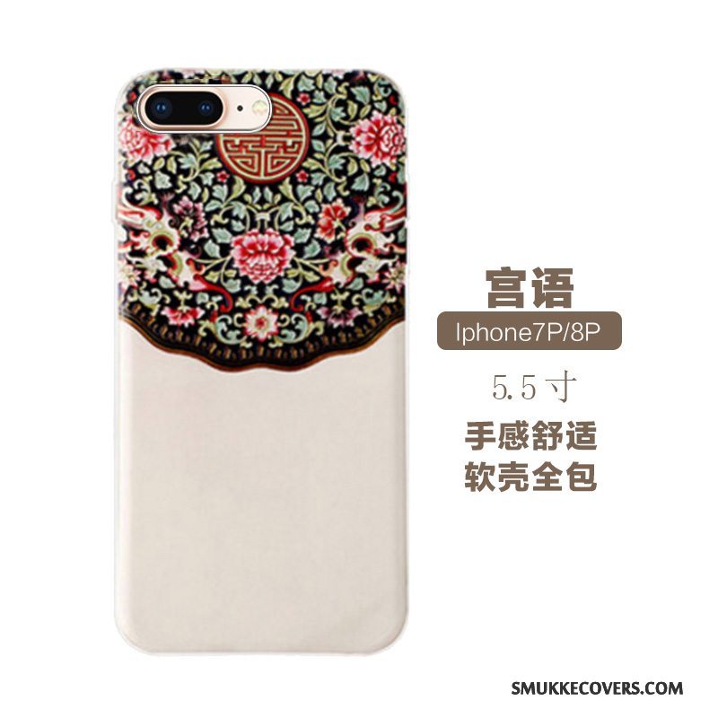 Etui iPhone 7 Plus Relief Etnisk Kunst, Cover iPhone 7 Plus Blød Kinesisk Stil Telefon