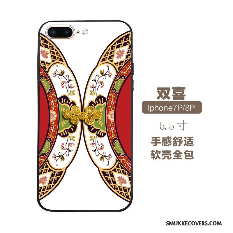Etui iPhone 7 Plus Relief Etnisk Kunst, Cover iPhone 7 Plus Blød Kinesisk Stil Telefon