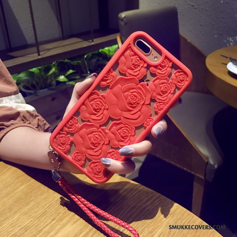 Etui iPhone 7 Plus Silikone Hængende Ornamenter Rød, Cover iPhone 7 Plus Blomster Sort