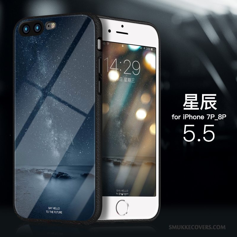Etui iPhone 7 Plus Silikone Telefonblå, Cover iPhone 7 Plus Tasker Anti-fald Glas