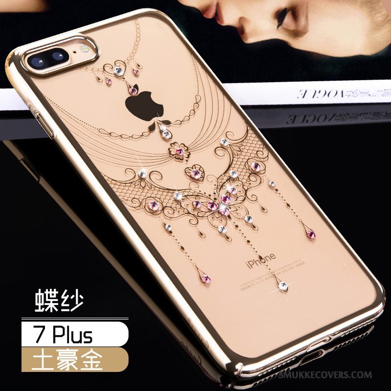 Etui iPhone 7 Plus Strass Anti-fald Guld, Cover iPhone 7 Plus Beskyttelse Hård Telefon