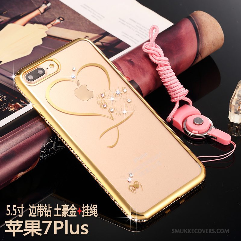 Etui iPhone 7 Plus Strass Guld Trend, Cover iPhone 7 Plus Luksus Gennemsigtig Anti-fald