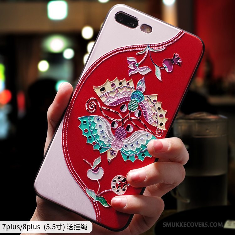 Etui iPhone 7 Plus Tasker Blå Anti-fald, Cover iPhone 7 Plus Silikone Kinesisk Stil Telefon