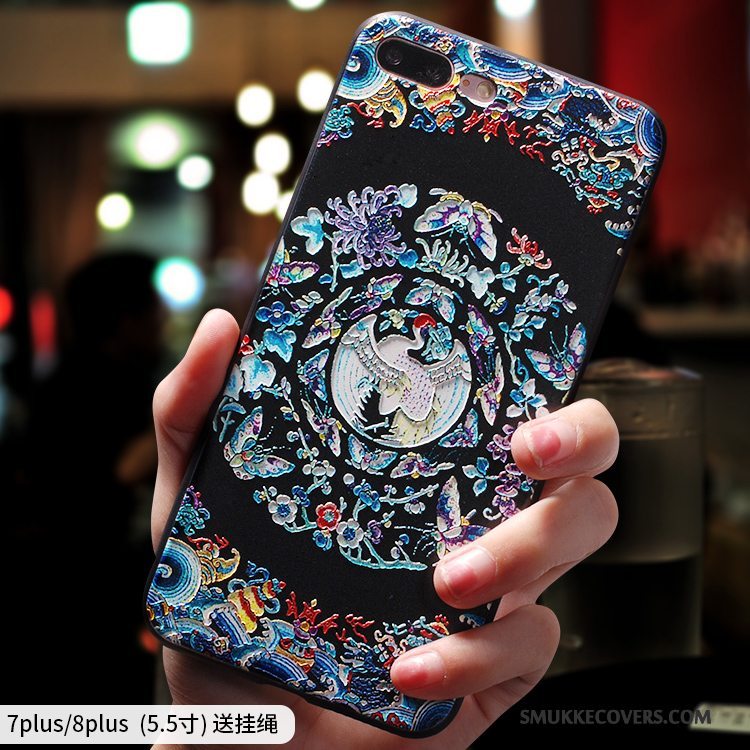 Etui iPhone 7 Plus Tasker Blå Anti-fald, Cover iPhone 7 Plus Silikone Kinesisk Stil Telefon