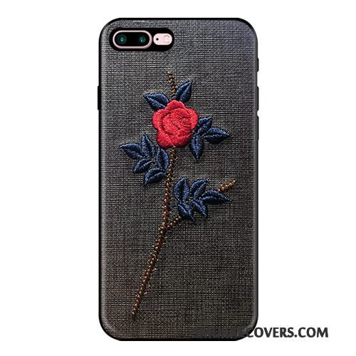 Etui iPhone 7 Plus Tasker Elegante Anti-fald, Cover iPhone 7 Plus Luksus Broderi Blomster