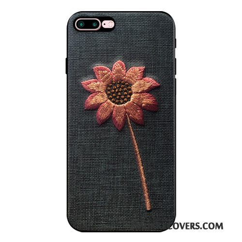 Etui iPhone 7 Plus Tasker Elegante Anti-fald, Cover iPhone 7 Plus Luksus Broderi Blomster