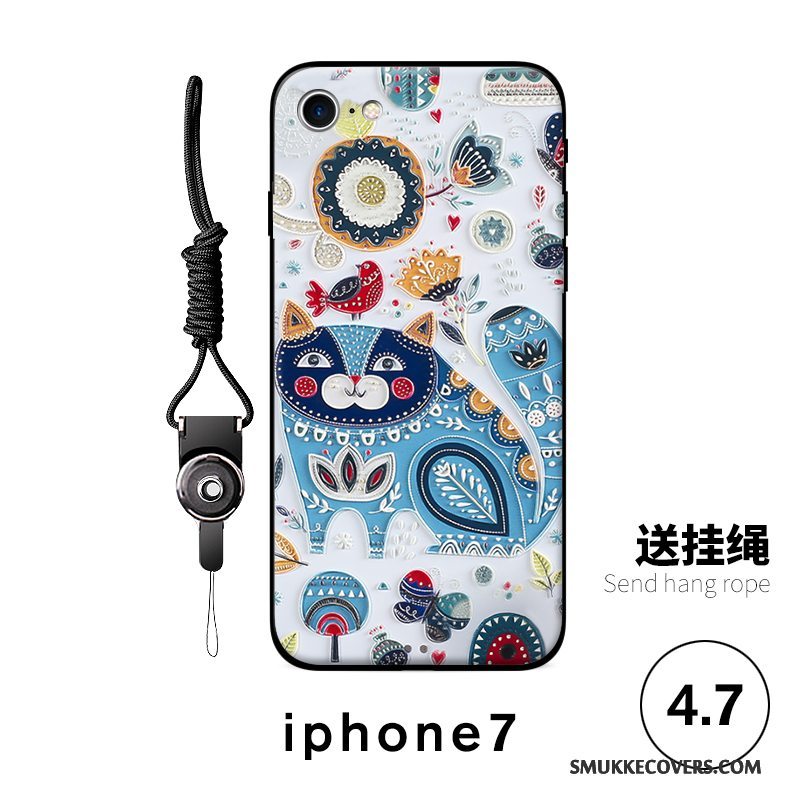 Etui iPhone 7 Relief Telefonanti-fald, Cover iPhone 7 Cartoon Hængende Ornamenter Smuk