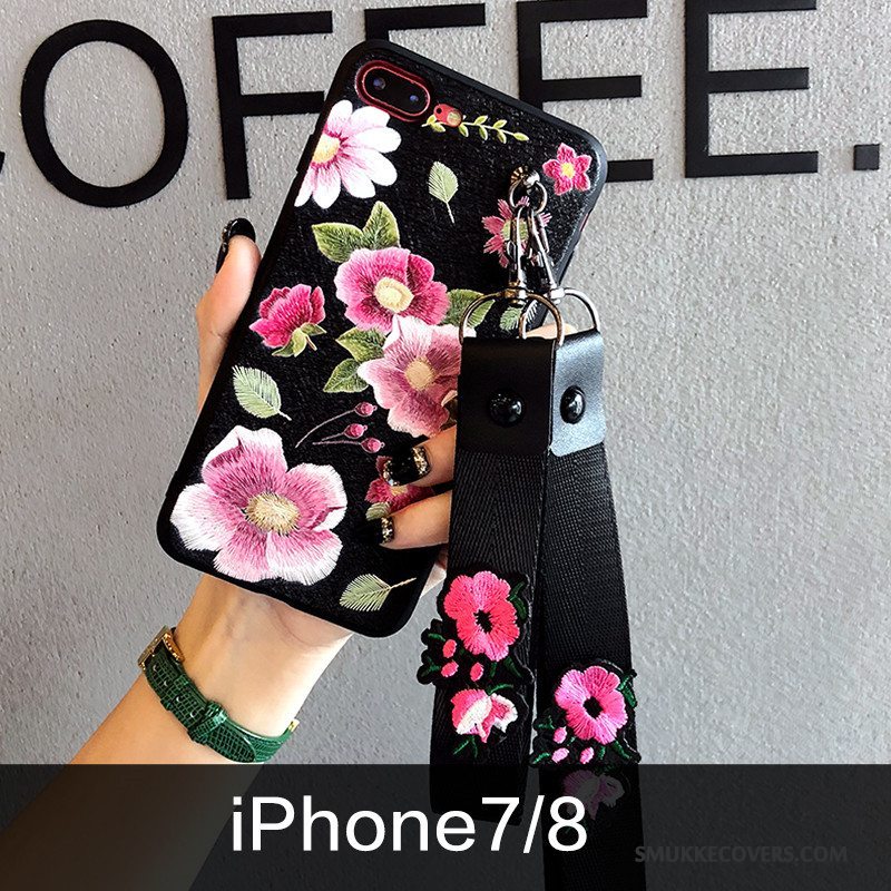 Etui iPhone 7 Silikone Trendy Ny, Cover iPhone 7 Blød Blå Blomster