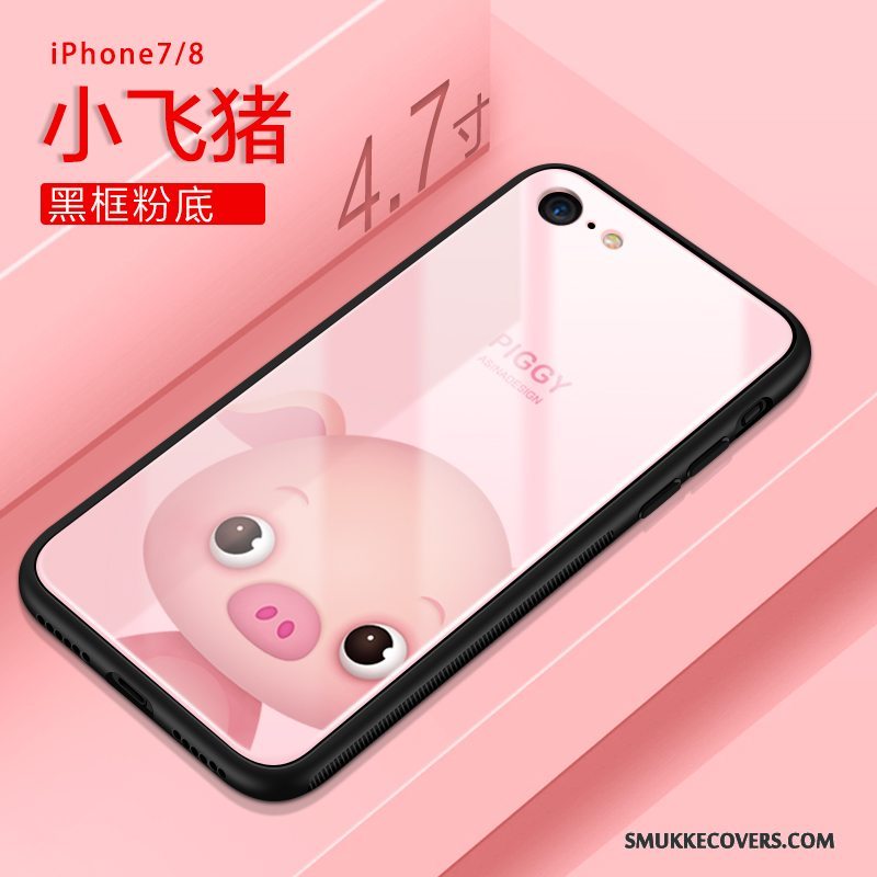 Etui iPhone 8 Cartoon Glas Telefon, Cover iPhone 8 Tasker Kat Ny