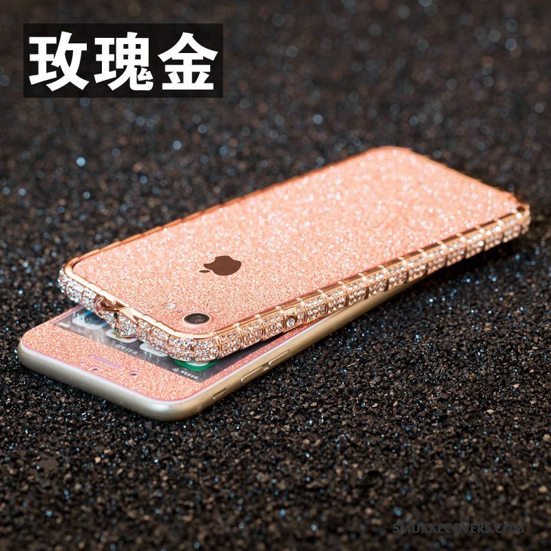 Etui iPhone 8 Metal Ramme Telefon, Cover iPhone 8 Strass Lyserød Anti-fald