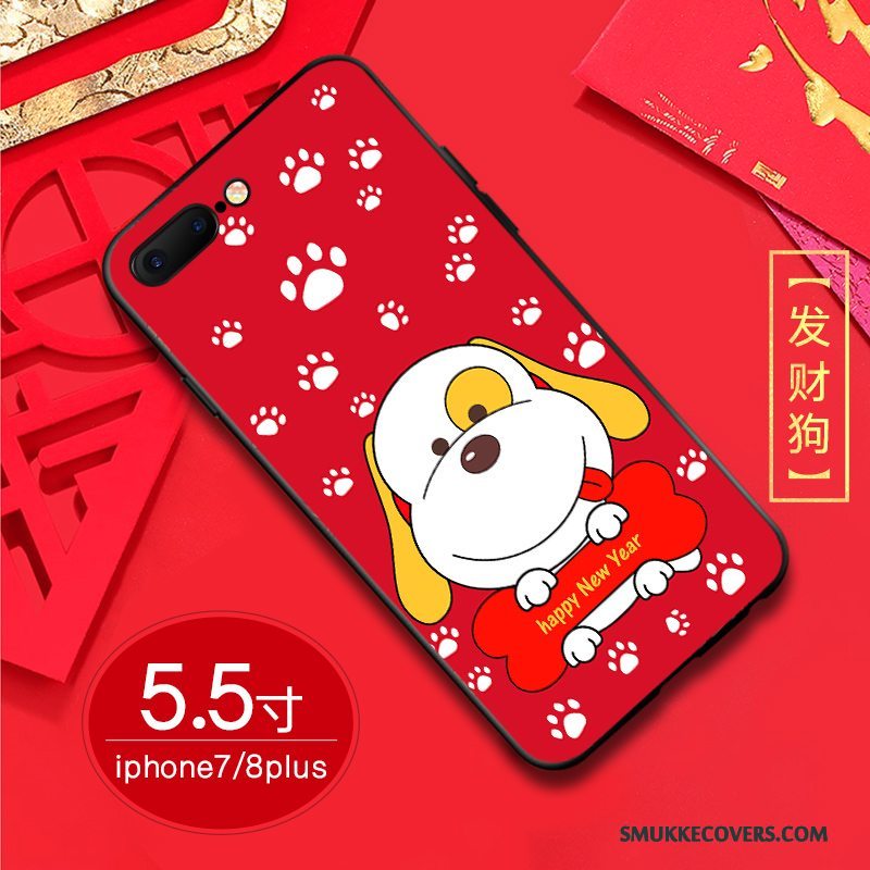 Etui iPhone 8 Plus Anti-fald Hund, Cover iPhone 8 Plus Rød Telefon