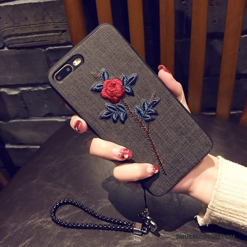 Etui iPhone 8 Plus Blød Anti-fald Broderi, Cover iPhone 8 Plus Beskyttelse Blomster Telefon