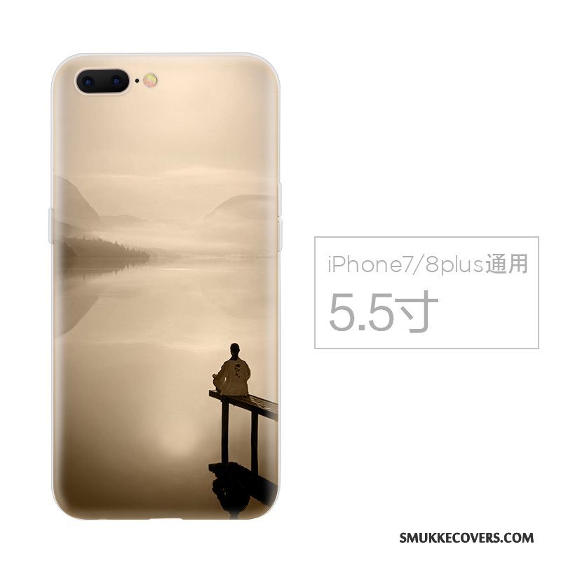 Etui iPhone 8 Plus Blød Blå Hvid, Cover iPhone 8 Plus Silikone Trend Kinesisk Stil
