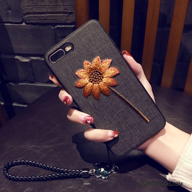 Etui iPhone 8 Plus Blød Khaki Telefon, Cover iPhone 8 Plus Beskyttelse Af Personlighed Broderi