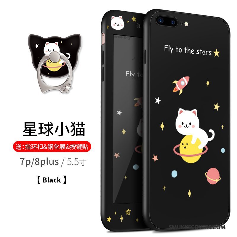 Etui iPhone 8 Plus Cartoon Lyserød Sort, Cover iPhone 8 Plus Blød Telefonanti-fald