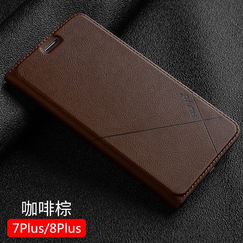 Etui iPhone 8 Plus Folio Telefonanti-fald, Cover iPhone 8 Plus Læder Sort Trend