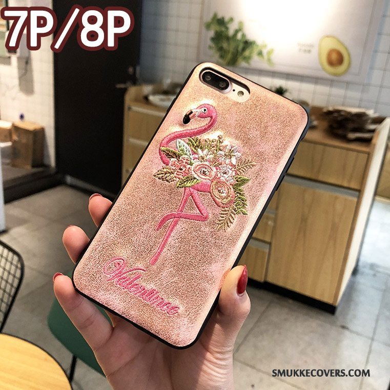 Etui iPhone 8 Plus Kreativ Broderi Telefon, Cover iPhone 8 Plus Lyserød Ny