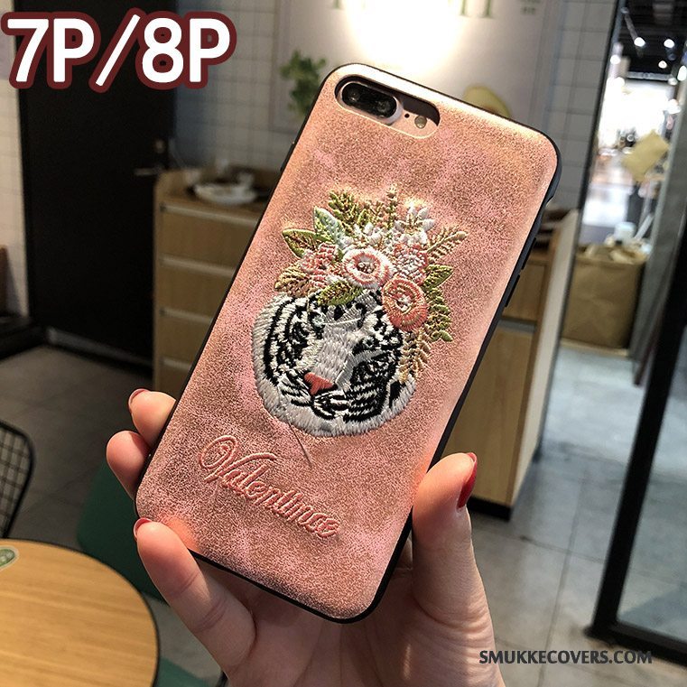 Etui iPhone 8 Plus Kreativ Broderi Telefon, Cover iPhone 8 Plus Lyserød Ny