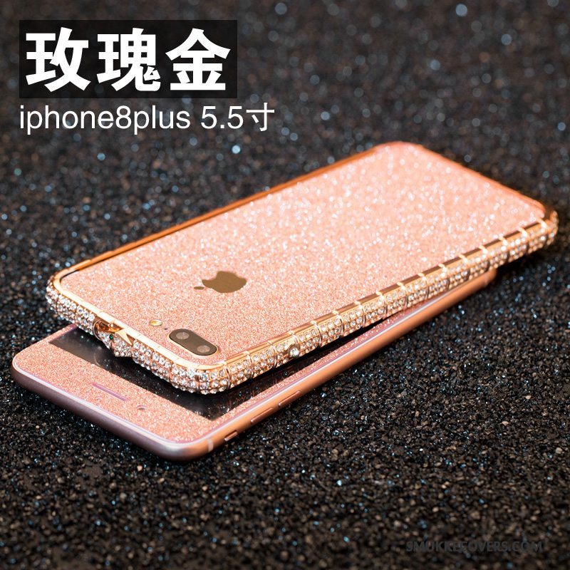 Etui iPhone 8 Plus Metal Anti-fald Ny, Cover iPhone 8 Plus Strass Ramme Telefon