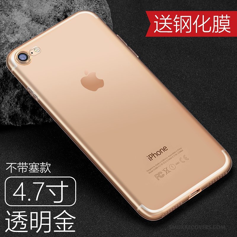 Etui iPhone 8 Plus Silikone Telefonanti-fald, Cover iPhone 8 Plus Beskyttelse Gennemsigtig Guld