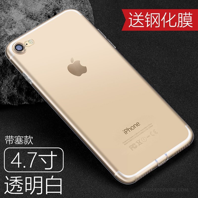 Etui iPhone 8 Plus Silikone Telefonanti-fald, Cover iPhone 8 Plus Beskyttelse Gennemsigtig Guld