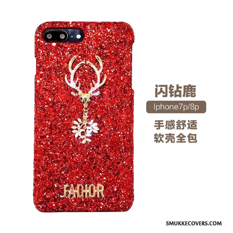 Etui iPhone 8 Plus Strass Telefonrød, Cover iPhone 8 Plus Luksus Lyse Net Red