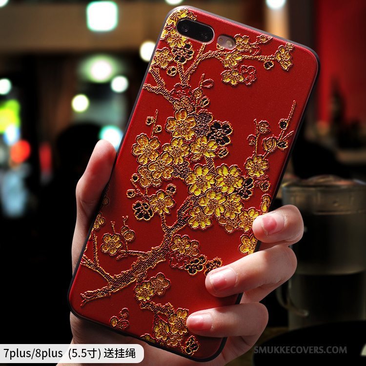 Etui iPhone 8 Plus Tasker Anti-fald Kinesisk Stil, Cover iPhone 8 Plus Silikone Af Personlighed Rød